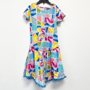 Dot Dot Smile Girls Geometric Print Flapper Dress Pom-Pom Trim Size‎ 7